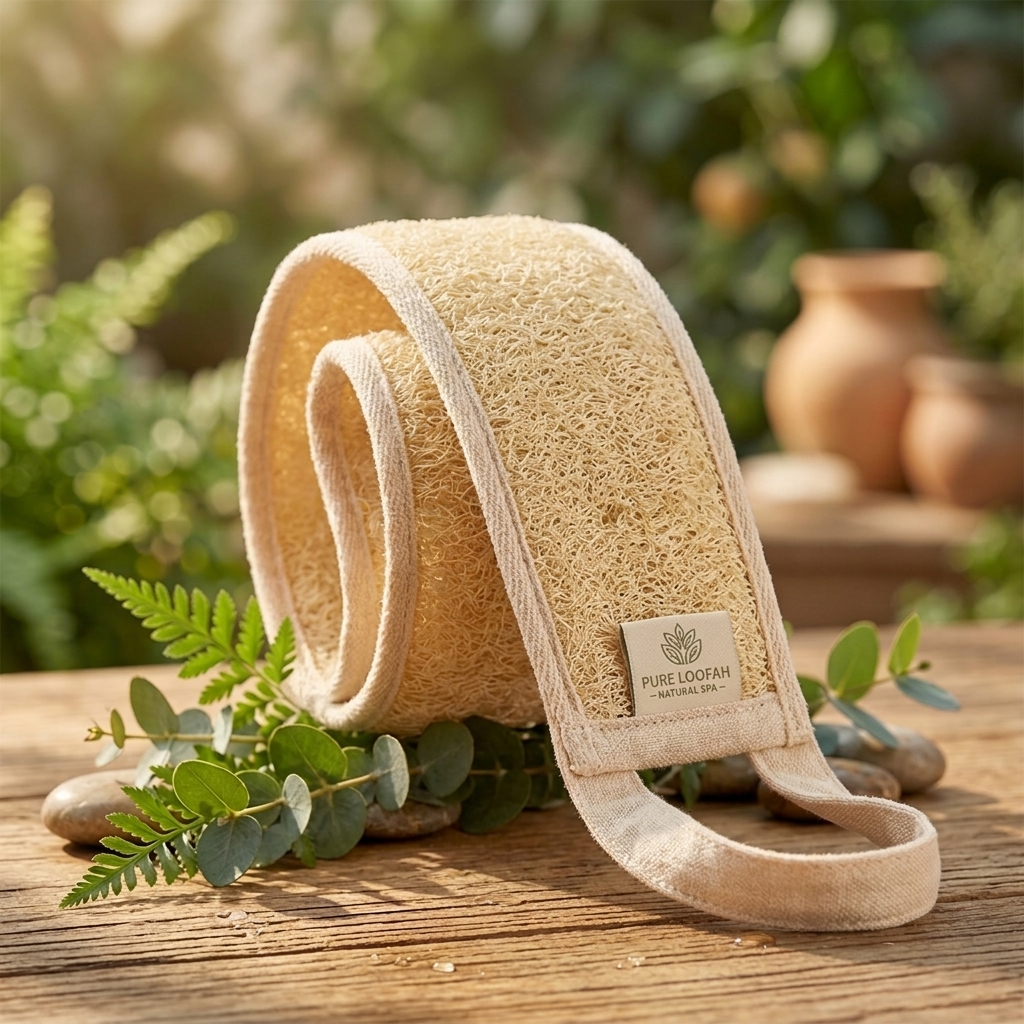 Beige Loofah Back Scrubber Strap - 30x8cm