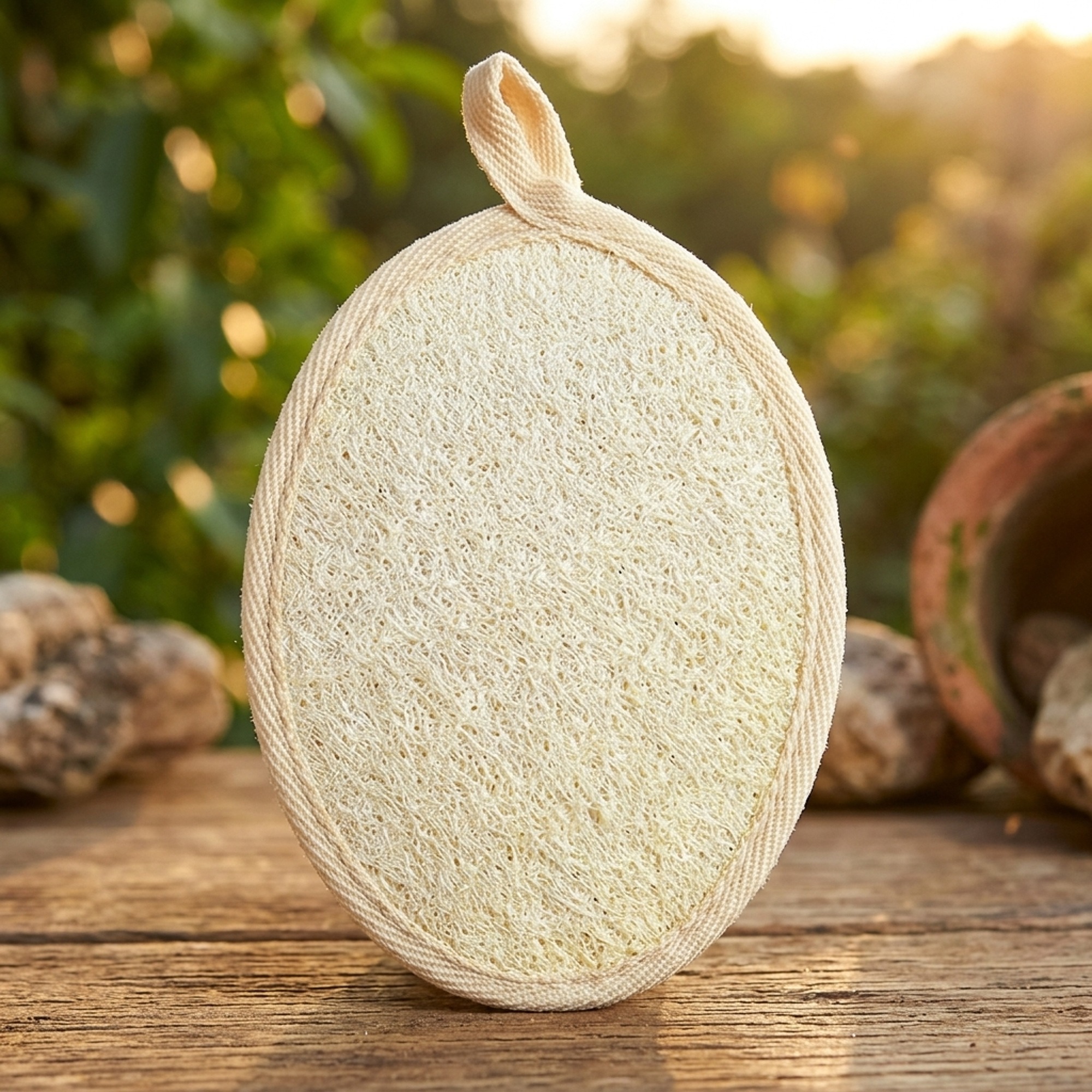 Beige Edge-Bound Loofah Bath Pad - 14.5x10cm