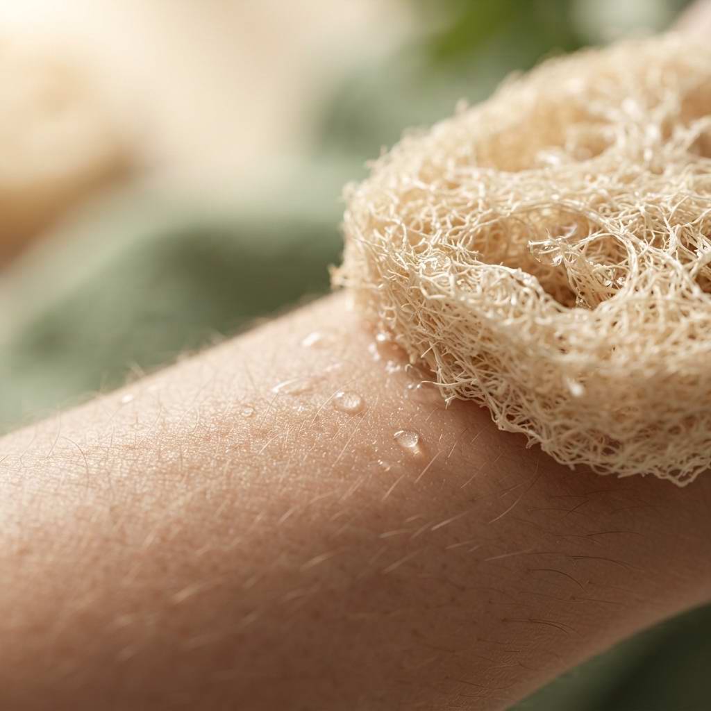 Natural loofah fiber texture - gentle exfoliation for sensitive skin zero waste bathroom
