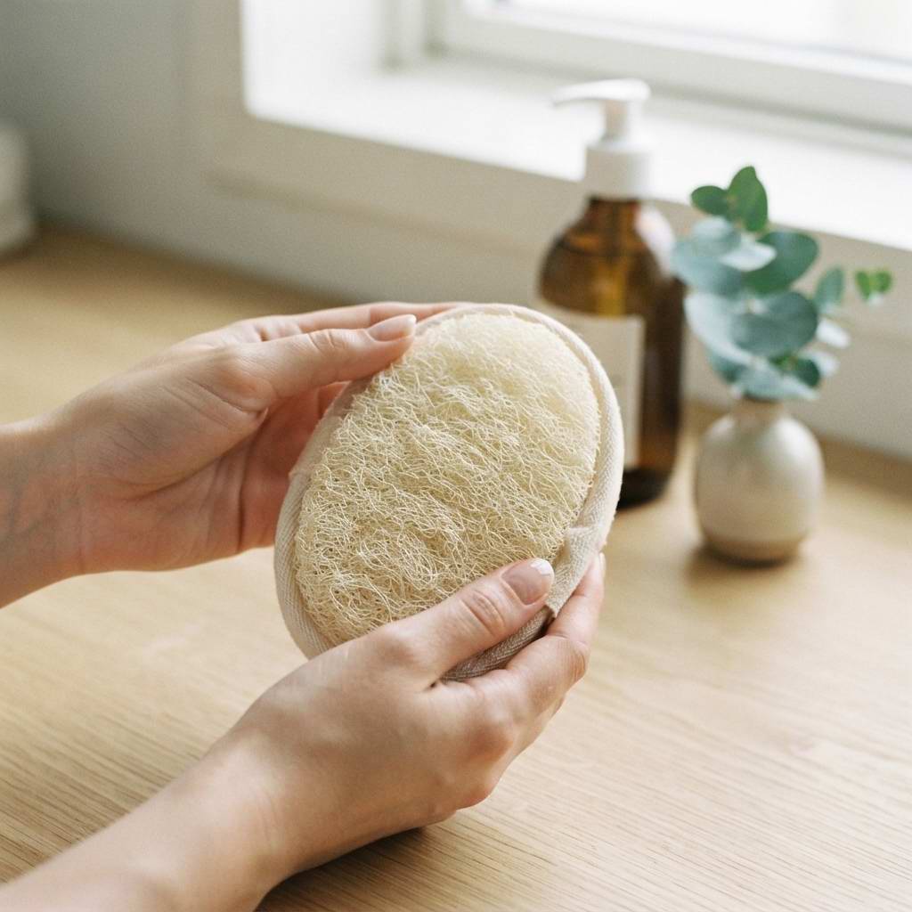 Customer holding Bathanica bath pad close-up