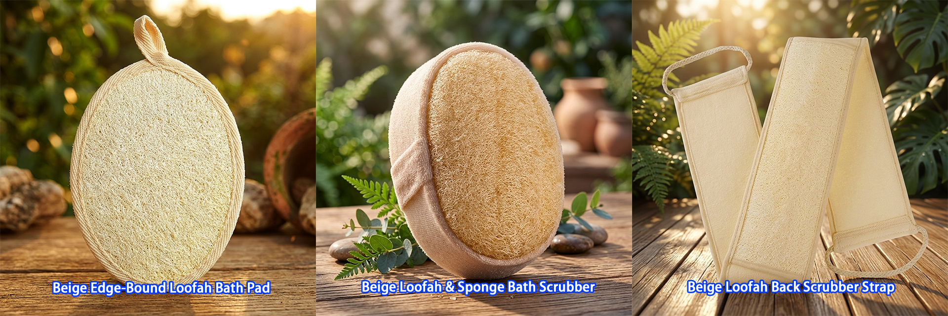Bathanica 3-Piece Natural Loofah Set